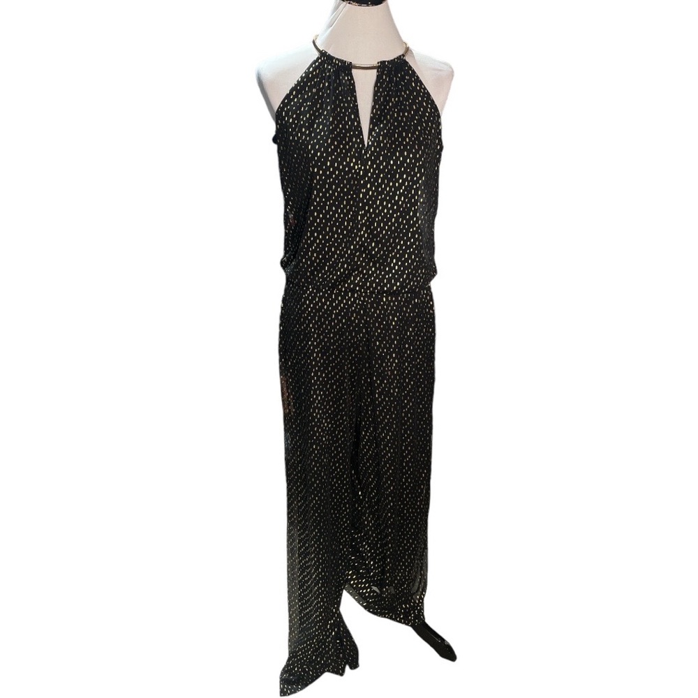 Cache Polka Dot Chain Neck Jumpsuit Black Gold Size Small - Picture 9 of 9